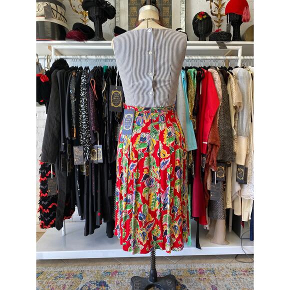 vintage 1960s pinstriped sleeveless top button back chambray white seersucker 34 - Picture 8 of 9